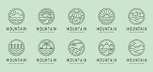 Set Bundle Collection Various Mountain Icon Logo Vector Symbol Illustration Design, Mountain Landscape Line Art Design