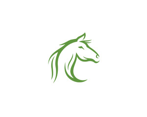 Sticker - Horse Logo With Green Leaves Modern Unique Vector Template Design.