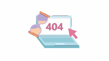 Poster - Loading laptop 404 error animation. Notebook with hourglass and arrow cursor. Empty state 4K video concept footage, alpha channel transparency. Color page not found flash message for UI, UX web design