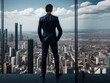 © Roman Milert - AI Generative Image of young confident manager looking through the highrise office window at the cityscape
