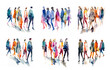 © Dasha Yurk - Set of illustrations: fashion sketch in watercolor group of people in full growth in fashionable clothes are walking. Generative ai.