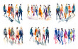 © Dasha Yurk - Set of illustrations: fashion sketch in watercolor group of people in full growth in fashionable clothes are walking. Generative ai.