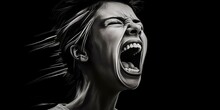 Depressed Woman Shouting Isolated In A Black Background. Nervous Breakdown, Negative Emotions, Depression, Hopelessness, Grief Emotion. Generative AI