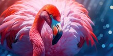 AI Generated. AI Generative.  Pink Color Cute Flamingo Bird. Vacation Rest Party Vibe.Graphic Art