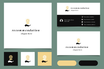 Recommendation logo design with editable slogan. Branding book and business card template.