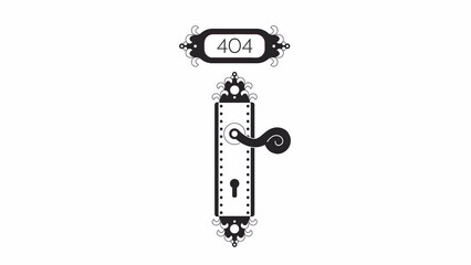 Poster - Lever door handle bw 404 animation. Trying to open door. Pull handle. Empty state 4K video concept footage with alpha channel transparency. Monochromatic error flash message for web UI design