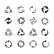 set of abstract recycle symbol vector, hand drawn recycle icon collection