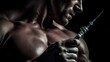 The athlete uses steroids. Muscles of a bodybuilder close-up. Generative AI