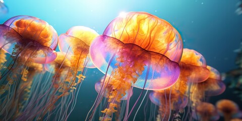 AI Generated. AI Generative. Sea underwater jelly fish jellyfish meduza. Graphic Art