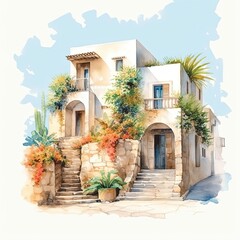 Wall Mural - Mediterranean minimal wall architecture and plant exterior. Generative AI