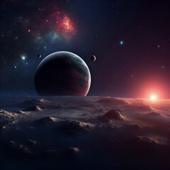 Universe scene with planets, stars and galaxies in outer space showing the beauty of space exploration. AI generated