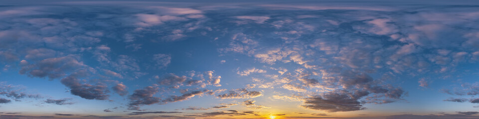Wall Mural - sunset skydome with evening clouds as seamless hdri 360 panorama view in spherical equirectangular f