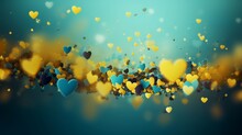 Blue And Yellow Hearts  Background. Generative AI