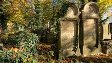 Krakow-poland. Ancient Graves Covered With Leaves In The New Cemetery In Krakow - Poland