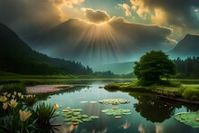 The Nature View Of Lake With Sun Shine