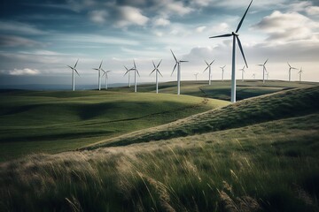  AI Generative. Experience Serenity in Motion: Discover the Beauty of a Minimalist Wind Farm Shot!