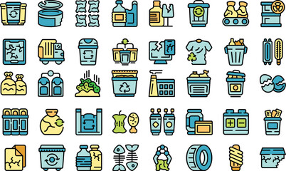 Poster - Waste sorting icons set outline vector. Garbage sorting. Sort trash thin line color flat on white