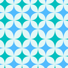 Mid Century Atomic Starbursts Seamless Pattern In Blue And Teal. For Textile, Home Décor And Fabric