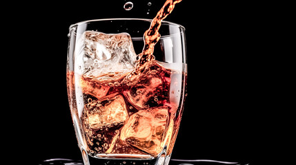 Wall Mural - A Soft drink was poured to a glass with ice, isolated on white background - Generative AI.