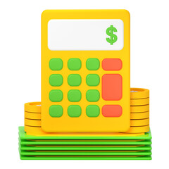 3d rendered calculator with money and coin