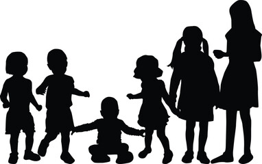 Sticker - Group of dancing children, black silhouettes.	