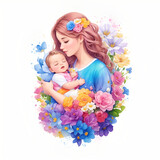 Fototapeta Kosmos - Detailed illustration of mother holding baby. Generate Ai.
