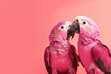 Two Loving Pink Parrots Hug And Kiss Each Other, Generative AI, Generative Artificial Intelligence