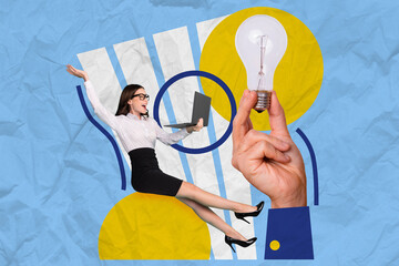 Poster - Creative abstract template graphics collage image of funny happy lady having great earning money idea isolated colorful background