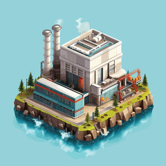 Wall Mural - Hydro power plant isometric vector tile isolated
