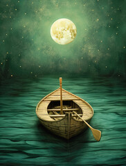 Wall Mural - generative ai: lonely boat in paradisiacal and calm landscape
