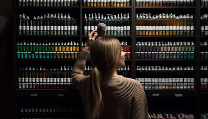 Sticker - Young woman choosing literature in a store generated by AI