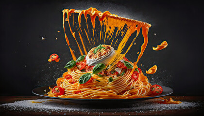 Wall Mural - Delicious dish of Spaghetti on a dark background - Generative AI