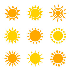 Wall Mural - set of orange and yellow sun icons on background. png illustation