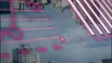 Poster - Animation of statistical data processing against view of inverted cityscape