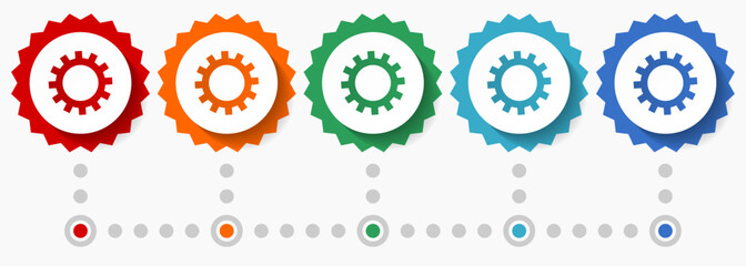 Aufkleber - Gear, cogwheel vector icon set, colorful infographic template, set of flat design badge icons in 5 color options