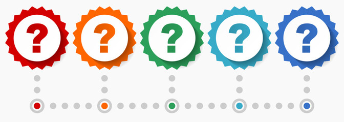 Poster - question mark vector icon set, colorful infographic template, set of flat design badge icons in 5 co