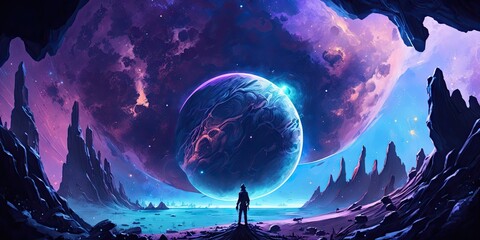 Wall Mural - very epic blue and purple space as background spectacular. generative ai aig15.