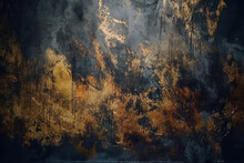 Grunge-inspired Abstract With A Golden Paint On A Dark Wall