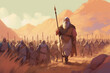 Moses leads Jews in the wilderness desert. Bible story
