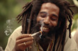 Happy rastafarian man smoking marijuana. AI	