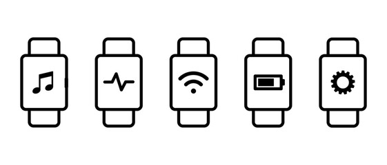 Smart watch vector icon set. Smartwatch app symbols. Wrist accessory illustration