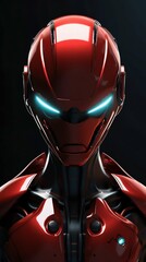 Poster - hi-tech synthetic bio-ethereal robot in red titanium. generative ai