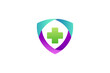 Shield and medical cross symbol creative logo design concept