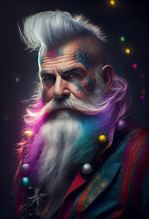 Portrait of a bad brutal mature Santa Claus on black background Generative AI