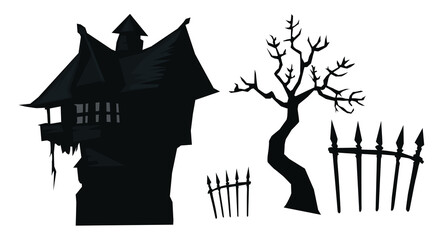 Canvas Print - halloween vector art of horror tree, house and gate .halloween illustrations