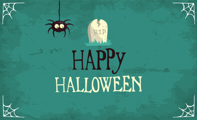 Canvas Print - happy halloween vector art with green background and spider nets .halloween illustrations