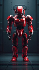 Poster - hi-tech synthetic bio-ethereal robot in red titanium. generative ai