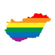 Hungary country silhouette. Country map silhouette in rainbow colors of LGBT flag.
