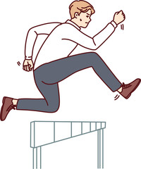 Wall Mural - Businessman jumps over obstacle in pursuit of success and new clients for company