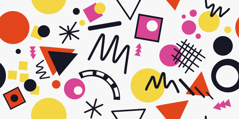 Fototapete - Interesting casual memphis. Vector pattern for seamless surfaces. Memphis pattern for notebooks, pillows, textiles, etc.
